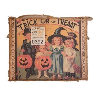 Halloween Sign Decor Handmade Trick or Treat Canvas Wall Hanging Burlap